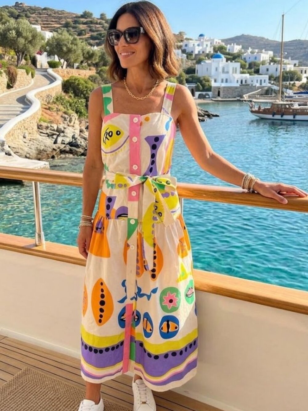 Zara Cotton Multicolor Printed Midi Dress